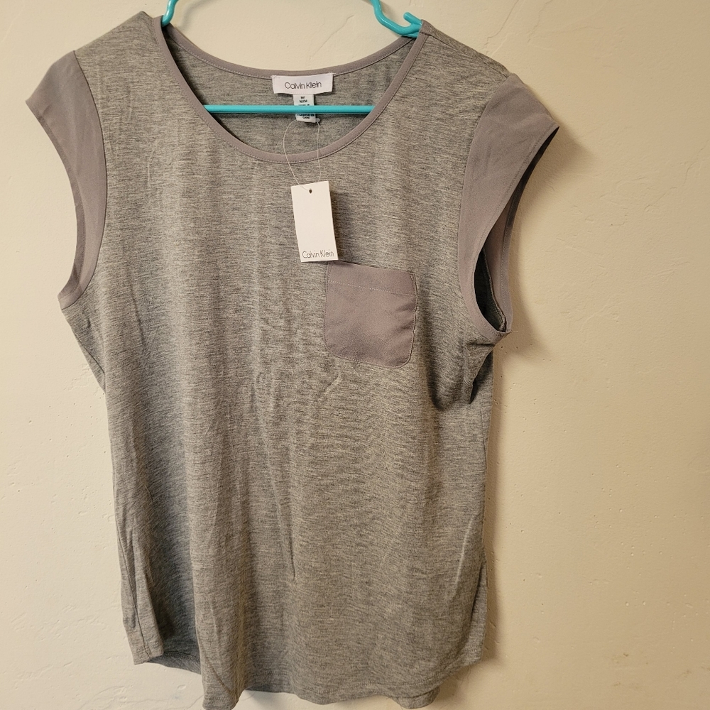 Calvin Klein grey summer top, crop sleeves,  size Medium
